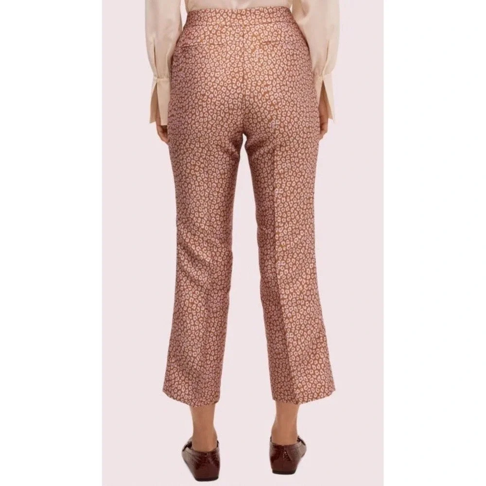 NEW KATE SPADE Flora Leopard Jacquard Cropped Pants‎ Creased Legs Women's 2